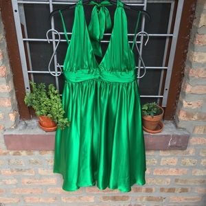 Alice + Olivia NWT silk kelly green halter large